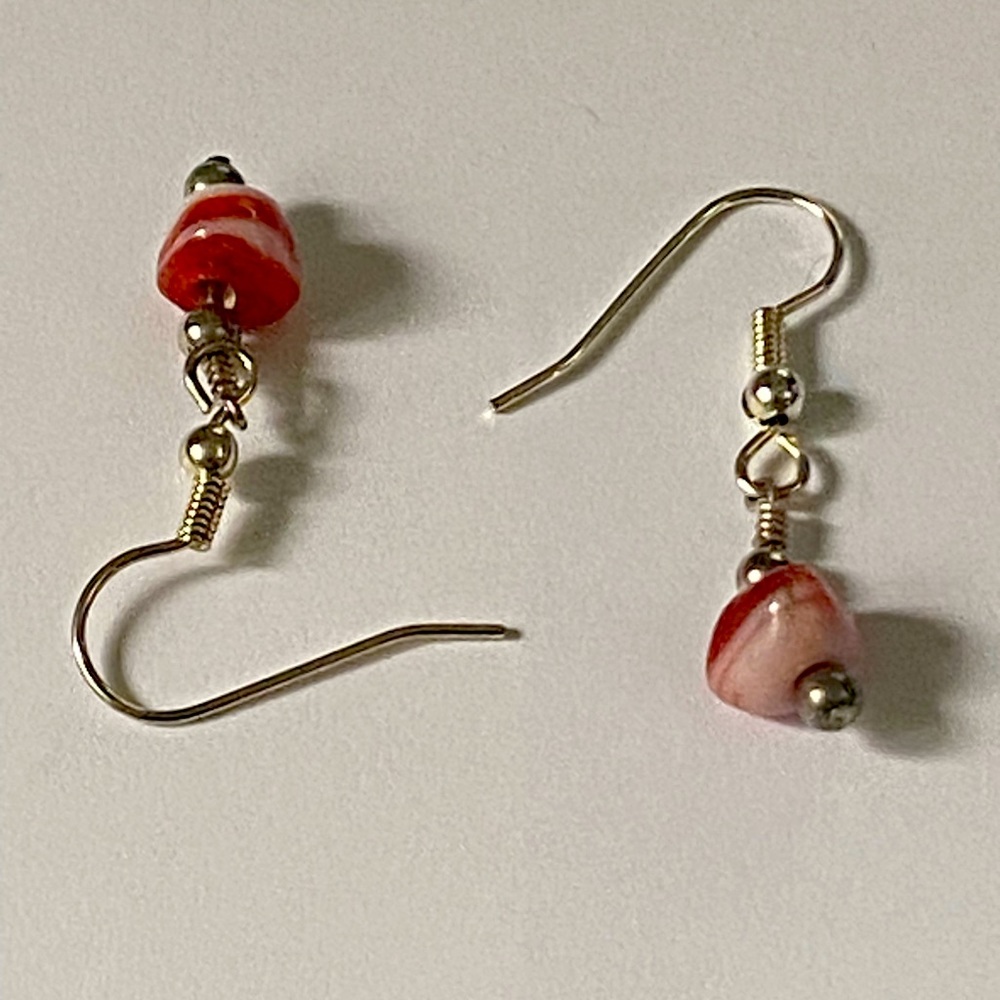 🎈Sale 🎈2 for $10 handmade red white glass minimal beaded fishhook earrings